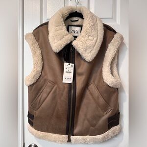 Zara Tan and Cream Shearling Vest